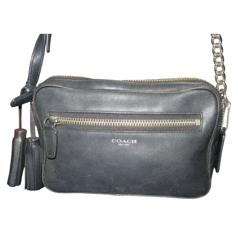 Coach 2013 Legacy Flight Black Leather Tassel Crossbody Shoulder Bag 25362